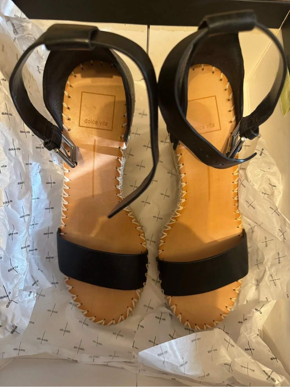Dolce Vita Noor Black Espadrille Wedge Sandals with Ankle Strap NWB